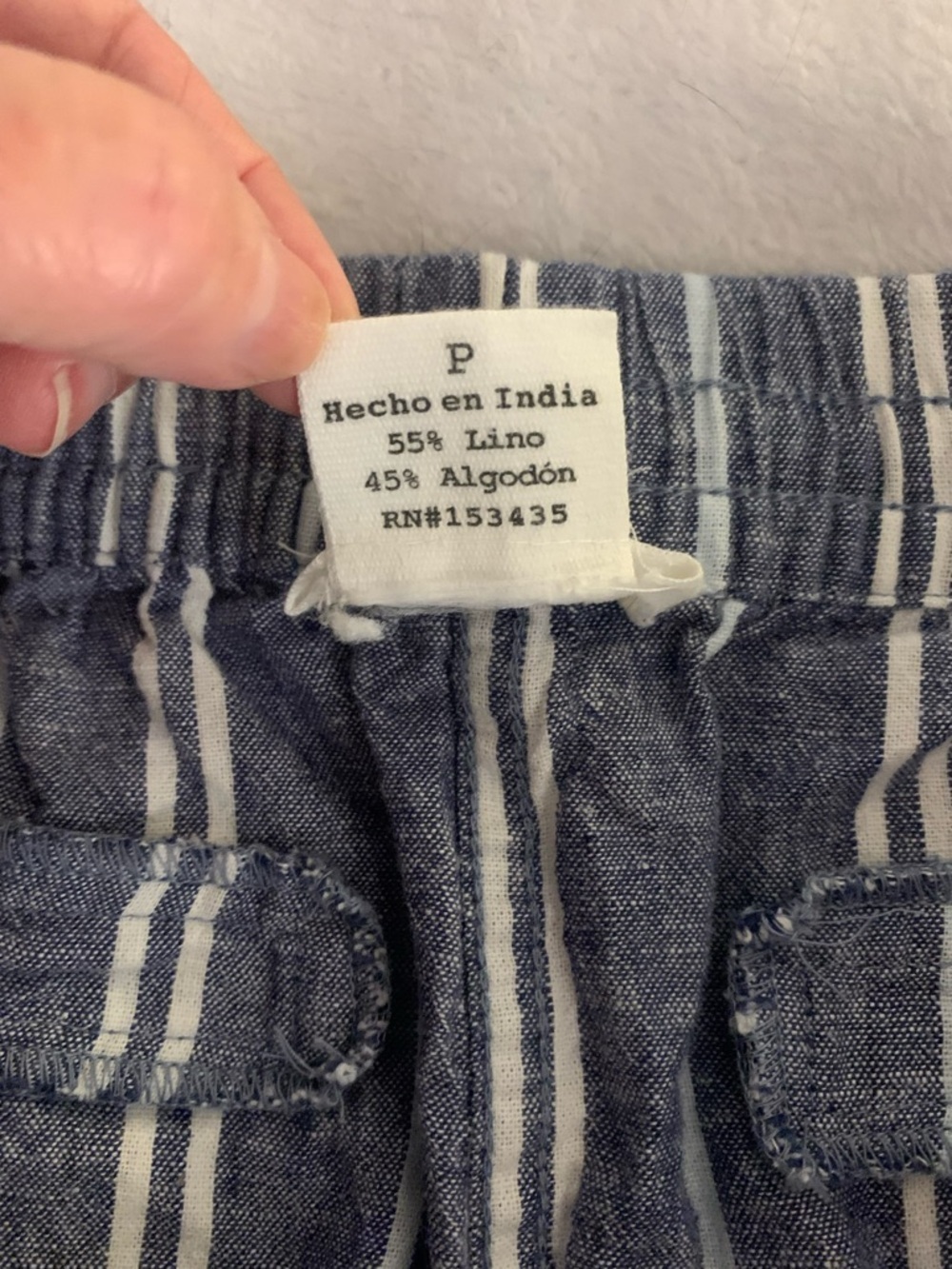 beachlunchlounge Blue and White Striped Wide Leg Linen Cotton Blend Crop Pants S - Picture 14 of 16